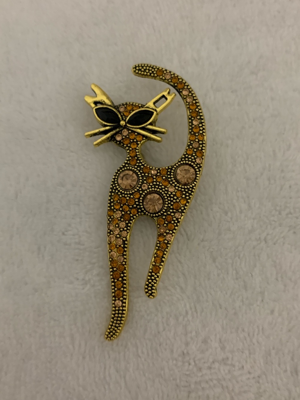 Gold-Tone Cat Brooch with Amber Accents - Unbranded